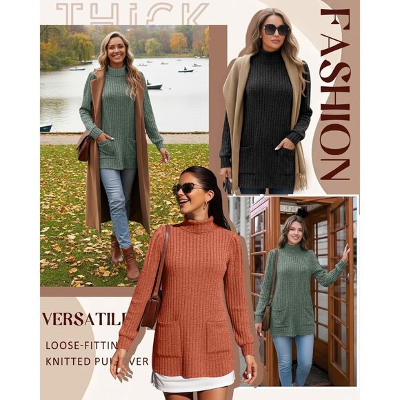 Women's Knit Turtleneck Sweaters 3 Pack Ribbed Long Sleeve Casual Tunic - Picture 2 of 6